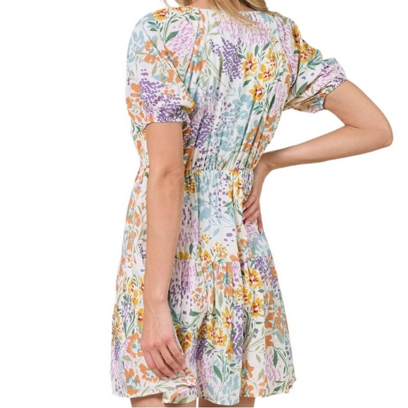 Saints & Hearts Yellow Lavender Floral Tier Dress - Picture 2 of 2